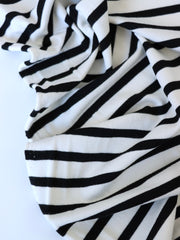 Load image into Gallery viewer, 1/4" Black &amp; 1/2" Ivory Stripe Rayon Spandex Jersey | Made in USA