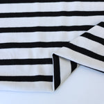 Load image into Gallery viewer, 1/4" Black &amp; 1/2" Ivory Stripe Rayon Spandex Jersey | Made in USA

