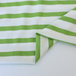 Load image into Gallery viewer, 1/4" Key Lime &amp; 1/2" Ivory Stripe Rayon Spandex Jersey | Made in USA
