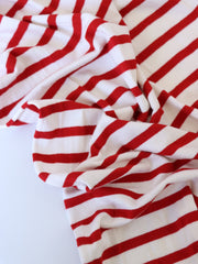 Load image into Gallery viewer, 1/4&quot; Lipstick Red &amp; 1/2&quot; Ivory Stripe Rayon Spandex Jersey | Made in USA
