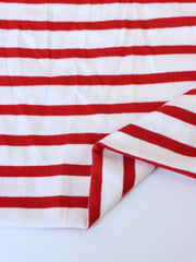Load image into Gallery viewer, 1/4&quot; Lipstick Red &amp; 1/2&quot; Ivory Stripe Rayon Spandex Jersey | Made in USA
