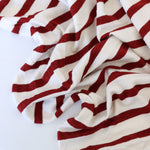 Load image into Gallery viewer, 1/4" Heathered Cherry &amp; 1/2" Ivory Stripe Rayon Spandex Jersey | Made in USA
