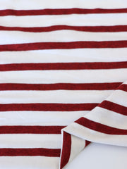 Load image into Gallery viewer, 1/4" Heathered Cherry &amp; 1/2" Ivory Stripe Rayon Spandex Jersey | Made in USA