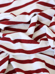 Load image into Gallery viewer, 1/4" Heathered Cherry &amp; 1/2" Ivory Stripe Rayon Spandex Jersey | Made in USA