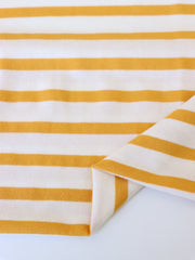 Load image into Gallery viewer, 1/4" Dandelion &amp; 1/2" Ivory Stripe Rayon Spandex Jersey | Made in USA