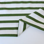 Load image into Gallery viewer, 1/4" Fern Green &amp; 1/2" Ivory Stripe Rayon Spandex Jersey | Made in USA
