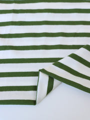 Load image into Gallery viewer, 1/4" Fern Green &amp; 1/2" Ivory Stripe Rayon Spandex Jersey | Made in USA