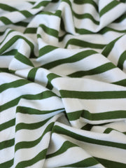 Load image into Gallery viewer, 1/4" Fern Green &amp; 1/2" Ivory Stripe Rayon Spandex Jersey | Made in USA