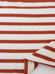 Load image into Gallery viewer, 1/4" Rust &amp; 1/2" Ivory Stripe Rayon Spandex Jersey | Made in USA