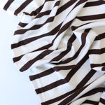 Load image into Gallery viewer, 1/4" Cocoa &amp; 1/2" Ivory Stripe Rayon Spandex Jersey | Made in USA
