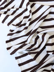 Load image into Gallery viewer, 1/4" Cocoa &amp; 1/2" Ivory Stripe Rayon Spandex Jersey | Made in USA
