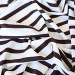Load image into Gallery viewer, 1/4" Cocoa &amp; 1/2" Ivory Stripe Rayon Spandex Jersey | Made in USA
