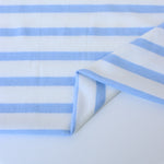 Load image into Gallery viewer, 1/4" Light Periwinkle Blue &amp; 1/2" Ivory Stripe Rayon Spandex Jersey | Made in USA
