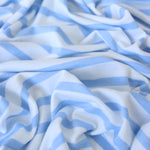Load image into Gallery viewer, 1/4" Light Periwinkle Blue &amp; 1/2" Ivory Stripe Rayon Spandex Jersey | Made in USA

