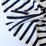 Load image into Gallery viewer, 1/4" Dark Navy &amp; 1/2" Ivory Stripe Rayon Spandex Jersey | Made in USA
