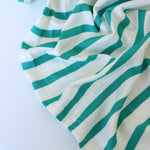 Load image into Gallery viewer, 1/4" Turquoise &amp; 1/2" Ivory Stripe Rayon Spandex Jersey | Made in USA
