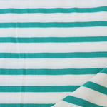 Load image into Gallery viewer, 1/4" Turquoise &amp; 1/2" Ivory Stripe Rayon Spandex Jersey | Made in USA
