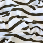 Load image into Gallery viewer, 1/4" Dark Olive &amp; 1/2" Ivory Stripe Rayon Spandex Jersey | Made in USA
