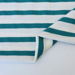 Load image into Gallery viewer, 1/4" Teal &amp; 1/2" Ivory Stripe Rayon Spandex Jersey | Made in USA
