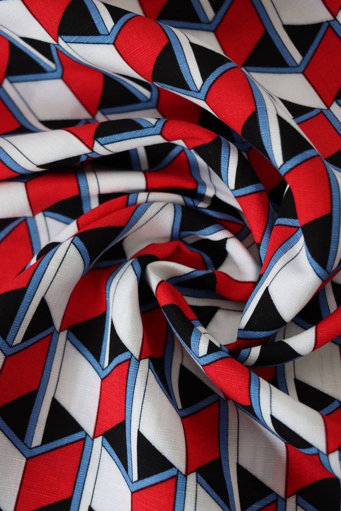 Red/Blue/Black Box Illusions Linen Cotton | Surge Fabric Shop