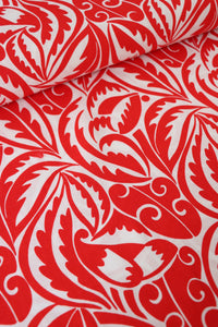 Red Brite Swirling Foliage Linen Cotton