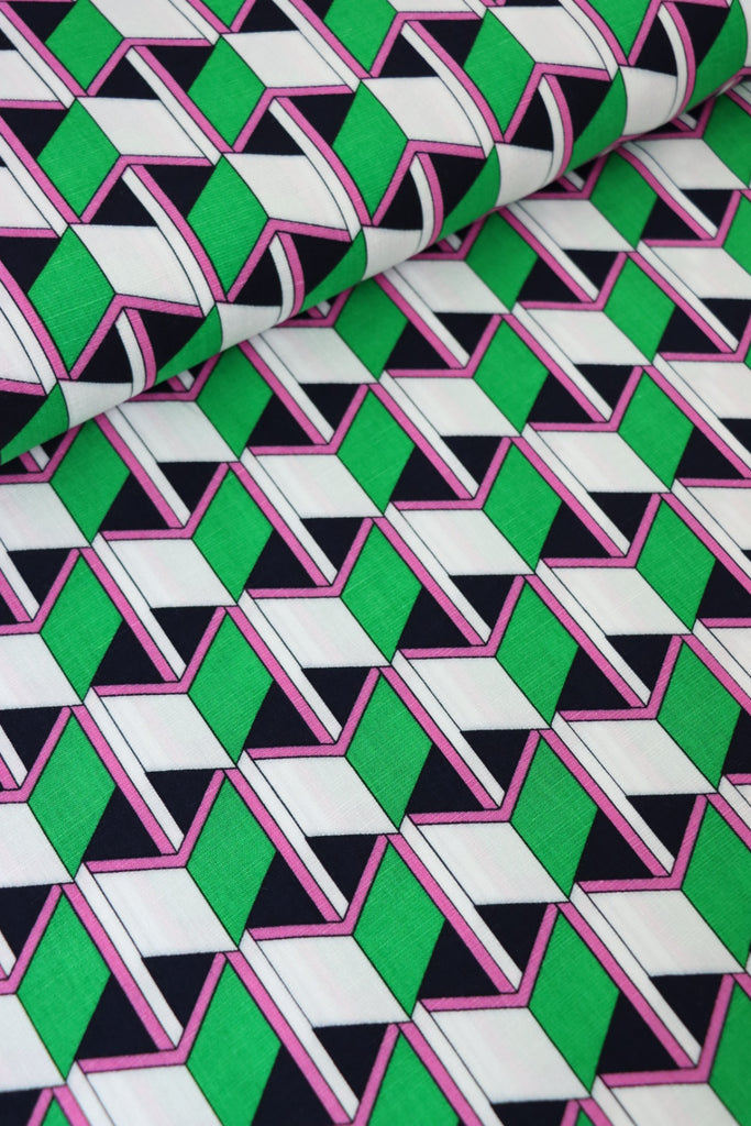 Green/Pink/Black Box Illusions Linen Cotton | Surge Fabric Shop