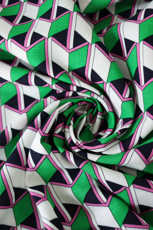 Green/Pink/Black Box Illusions Linen Cotton