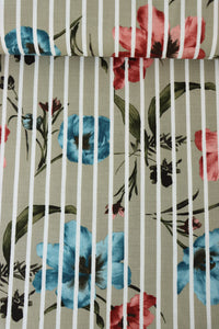 Broken Stripe Floral on Taupe Linen Cotton