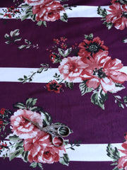 Load image into Gallery viewer, 3YD 12IN Striped Floral on Burgundy Double Brushed Poly | Kayla's Destash