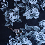 Load image into Gallery viewer, 1YD 34IN Monochrome Floral on Black Double Brushed Poly | Kayla's Destash
