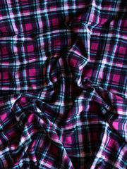 Load image into Gallery viewer, 1YD Pink &amp; Teal Plaid Single Brushed Poly | Kayla's Destash