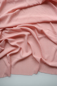 2YD PRECUT; Peachy Pink & Ivory Vertical Stripe Ghost Crepe