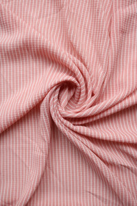 2YD PRECUT; Peachy Pink & Ivory Vertical Stripe Ghost Crepe