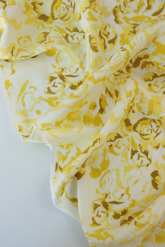 Shades of Gold Floral on Ivory Viscose Satin