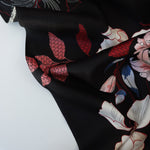 Load image into Gallery viewer, Textured Floral on Black Viscose Satin
