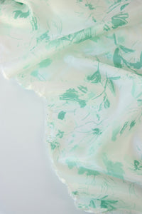 Mint Floral Sketch Viscose Satin