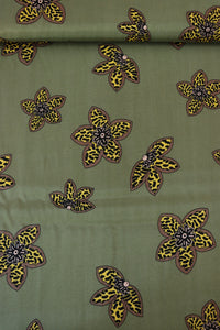 Squiggle Floral on Olive Viscose Satin