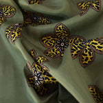 Load image into Gallery viewer, Squiggle Floral on Olive Viscose Satin
