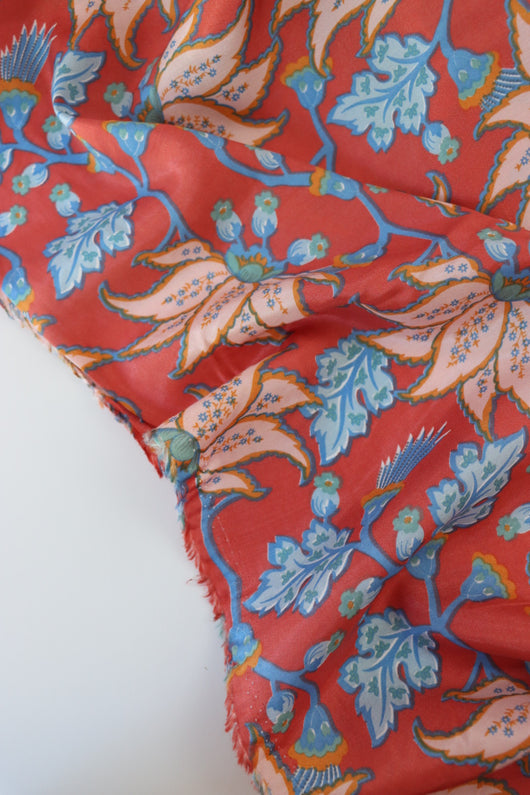 Clara Floral on Coral Viscose Satin