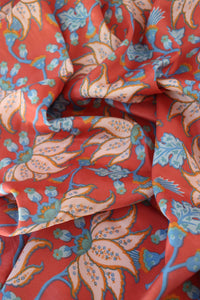 Clara Floral on Coral Viscose Satin