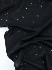 Load image into Gallery viewer, Black Distressed Eyelet Poly/Cotton Jersey