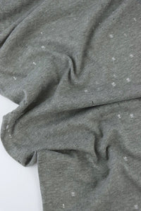 1YD PRECUT; Medium Gray Distressed Eyelet Poly/Cotton Jersey