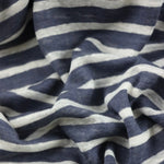 Load image into Gallery viewer, 3/8" White &amp; 5/8" Denim Yarn Dyed Stripe 100% Linen Knit | Made in Italy
