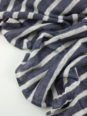 Load image into Gallery viewer, 3/8" White &amp; 5/8" Denim Yarn Dyed Stripe 100% Linen Knit | Made in Italy