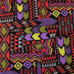 Load image into Gallery viewer, 1YD PRECUT; Summer Camp Geometric (Purple/Red/Yellow) Poly Rayon Jersey
