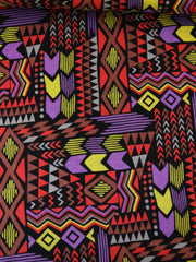 Load image into Gallery viewer, 1YD PRECUT; Summer Camp Geometric (Purple/Red/Yellow) Poly Rayon Jersey