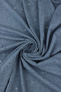 1YD PRECUT; Denim Distressed Eyelet Poly/Cotton Jersey