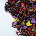 Load image into Gallery viewer, 1YD PRECUT; Summer Camp Geometric (Purple/Red/Yellow) Poly Rayon Jersey
