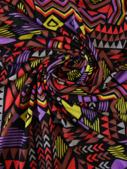 Load image into Gallery viewer, 1YD PRECUT; Summer Camp Geometric (Purple/Red/Yellow) Poly Rayon Jersey