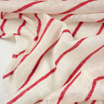 Load image into Gallery viewer, 1/4" Amaranth Red &amp; 1 1/4" White Yarn Dyed Stripe 100% Linen Knit | Made in Italy
